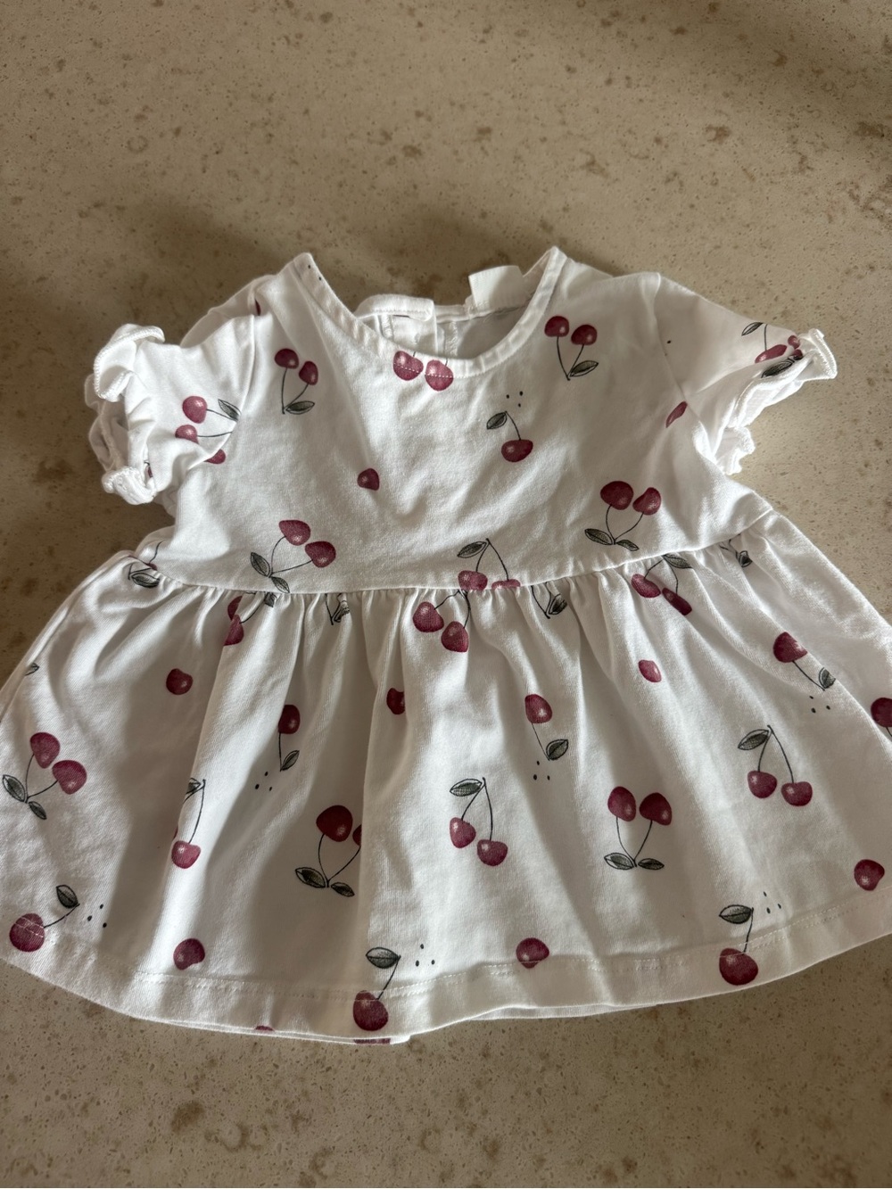 Girls White Cherry Print Ruffle Sleeve Top